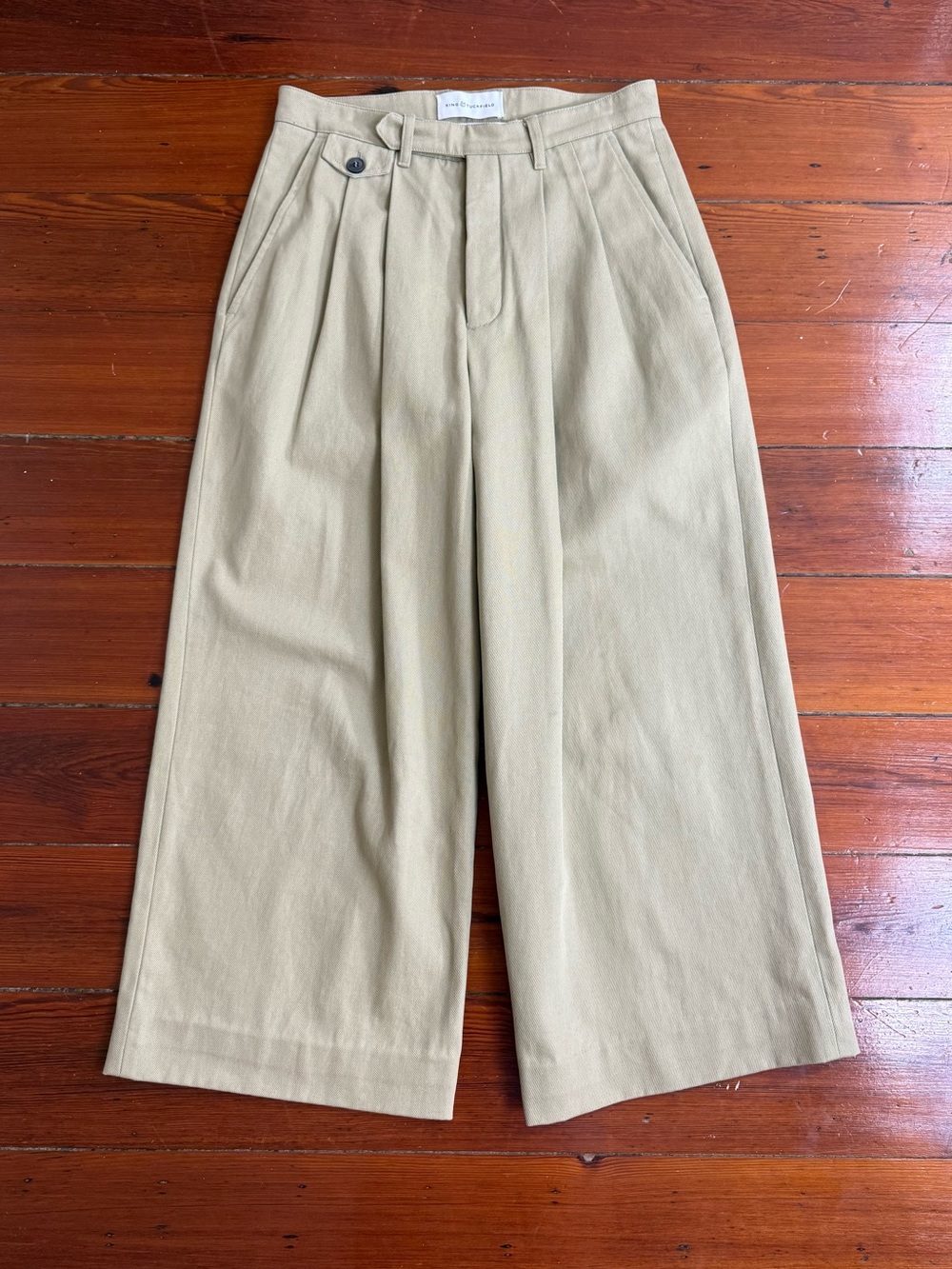 King & Tuckfield 100% Cotton Wide Leg Pleated Cropped Trousers Sz 30 🧡🍄